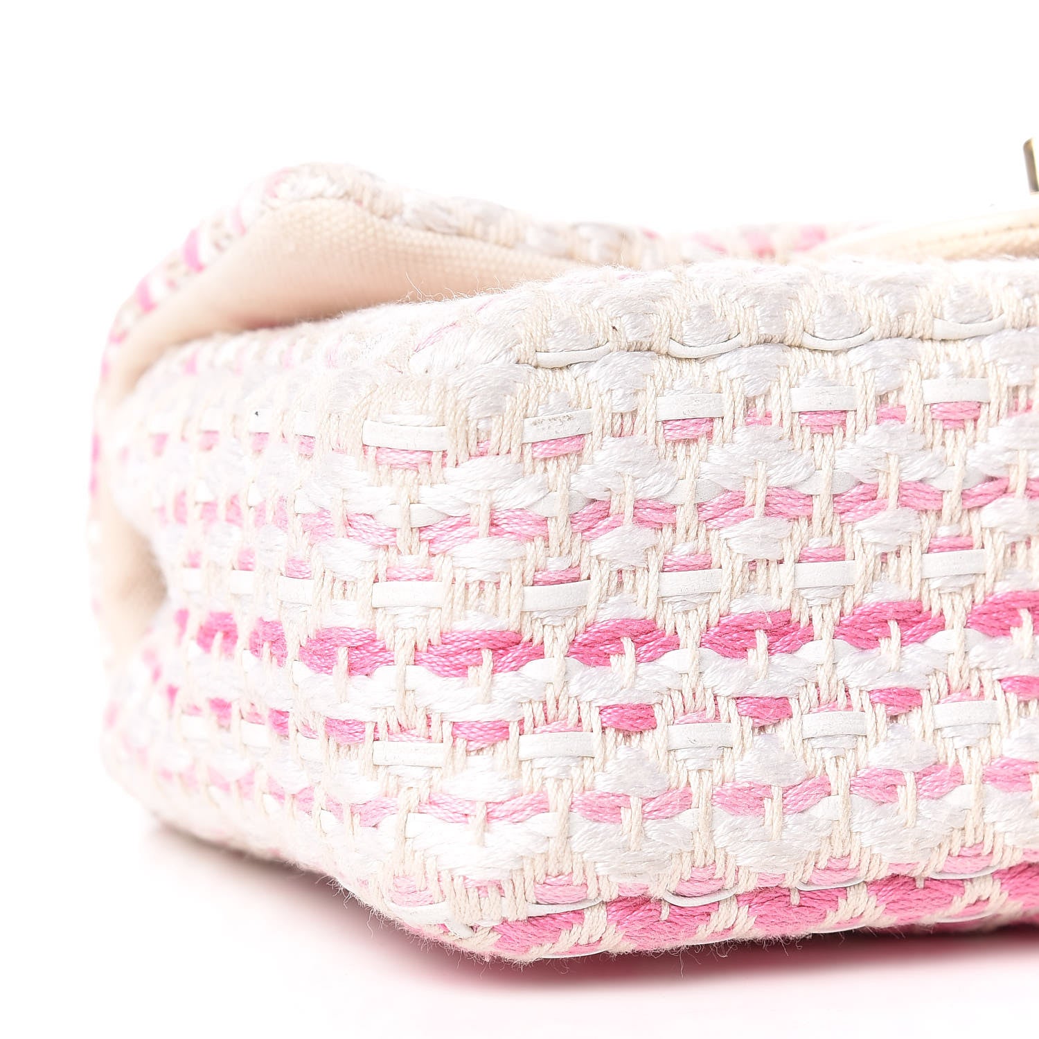 Chanel Lambskin Cotton Woven Mini Flap Pink White 5 of 11