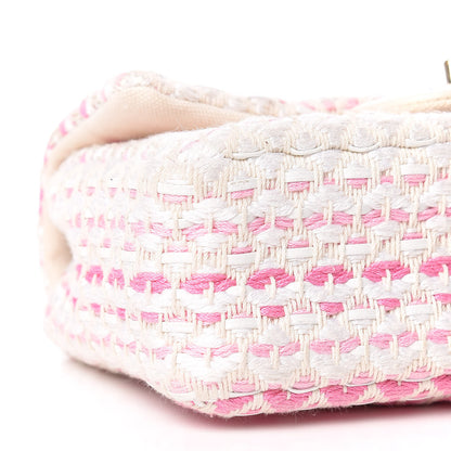 Chanel Lambskin Cotton Woven Mini Flap Pink White 5 of 11