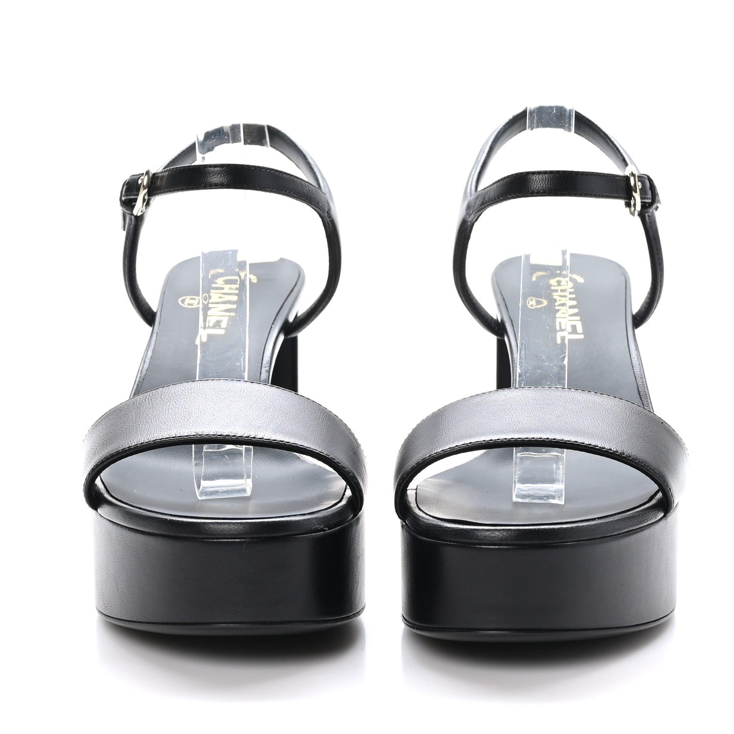 Lambskin Logo Platform Sandals 39.5 Black