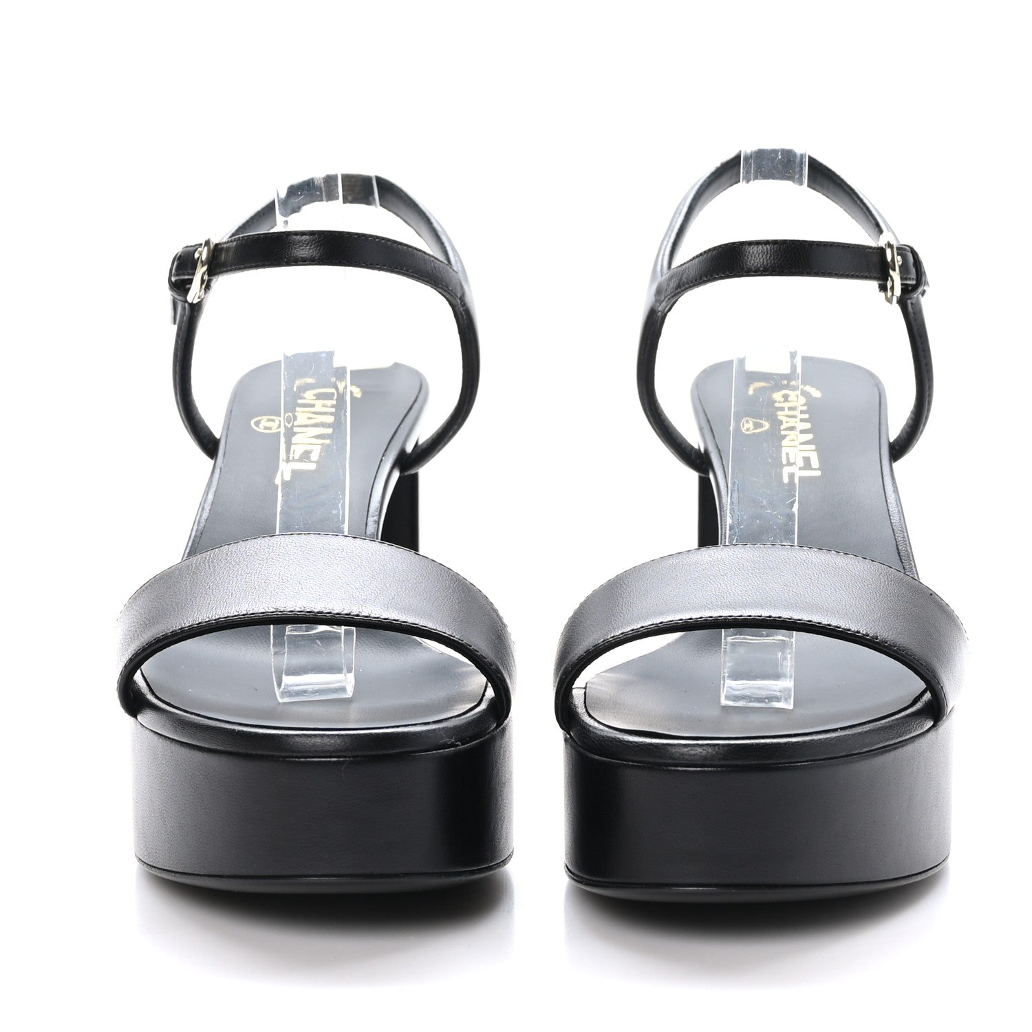 Chanel Lambskin Logo Platform Sandals 39.5 Black 2 of 9