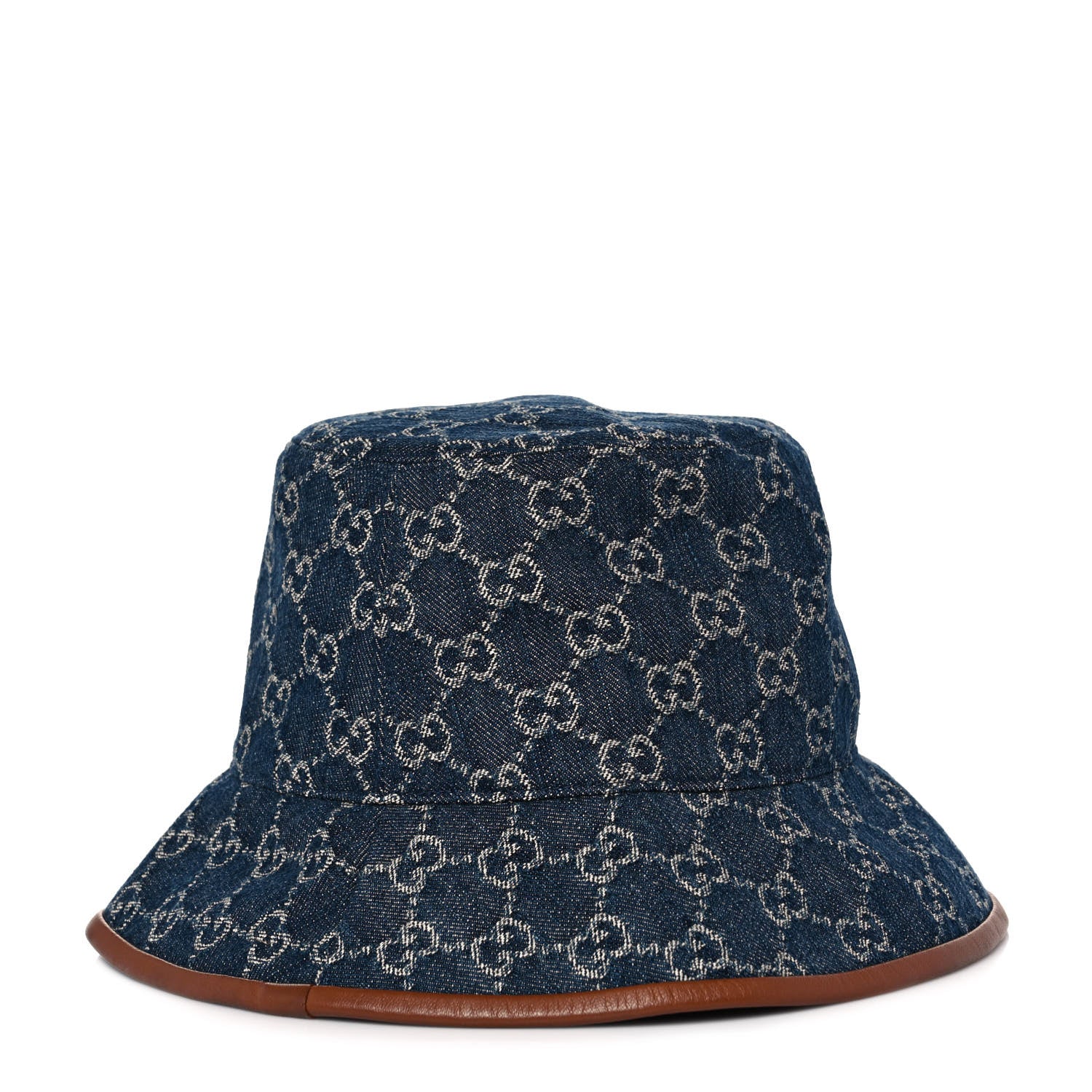 Gucci Washed Jacquard Denim Nappa GG Monogram Oscar Bucket Hat S Denim Cuir 1 of 7