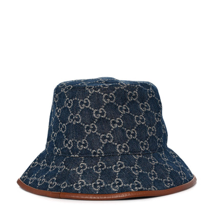 Gucci Washed Jacquard Denim Nappa GG Monogram Oscar Bucket Hat S Denim Cuir 1 of 7