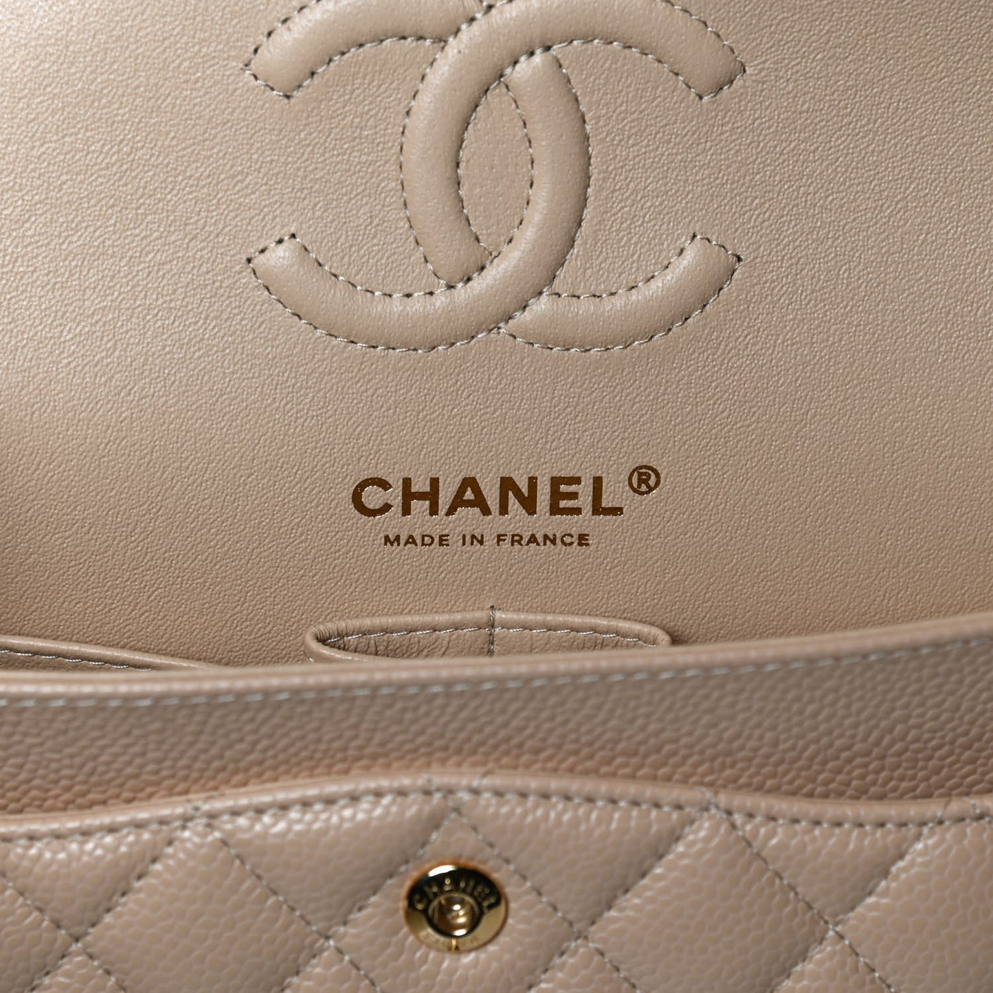 Caviar Quilted Small Double Flap Beige