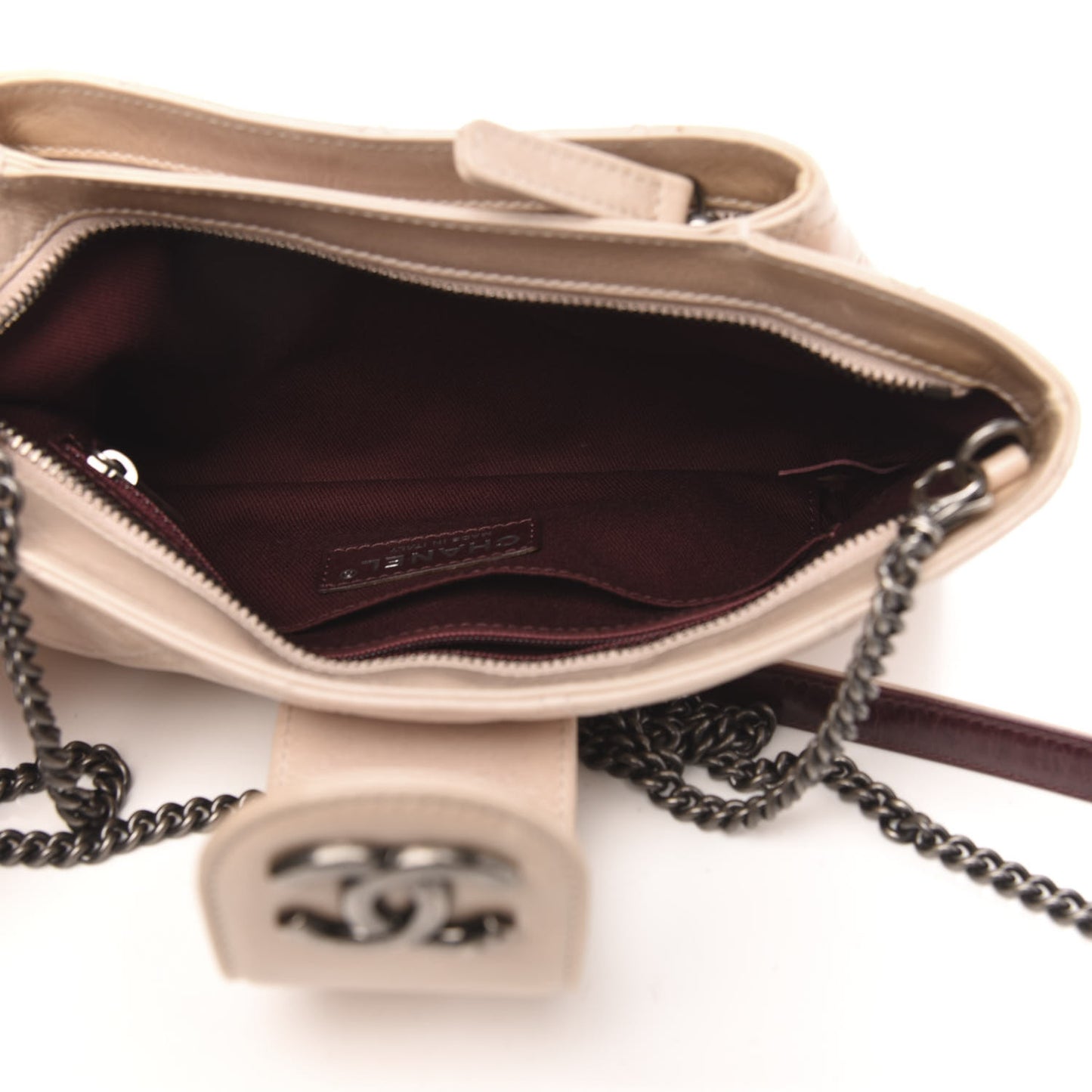 Glazed Calfskin Quilted Coco Pleats Chain Clutch Light Pink
