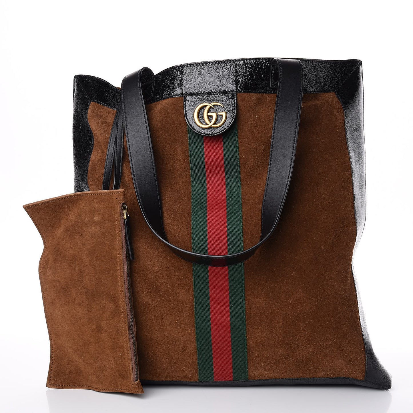 Suede Patent Web Large Ophidia Vertical Shopping Tote Nocciola Black