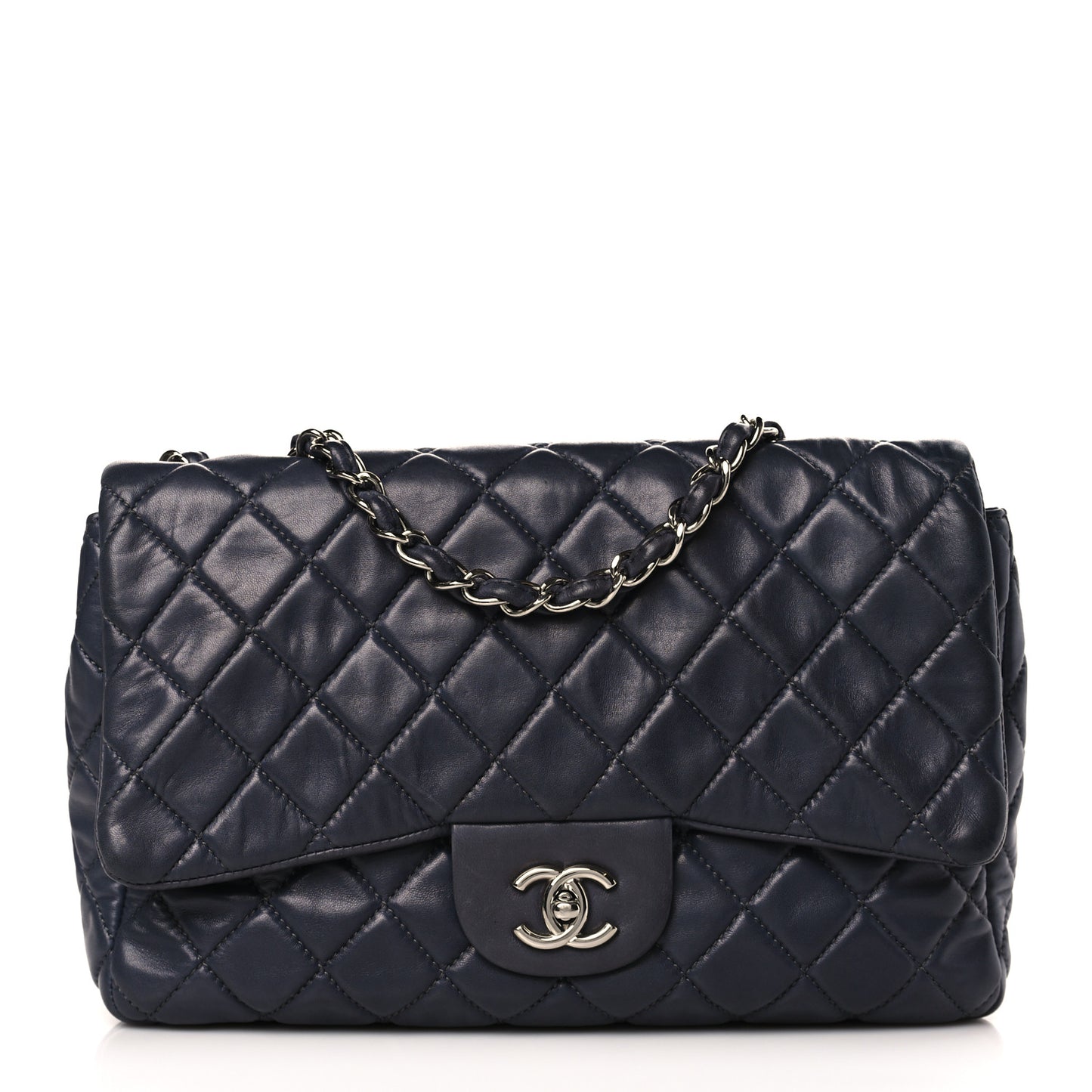 Lambskin Quilted Jumbo Single Flap Dark Grey