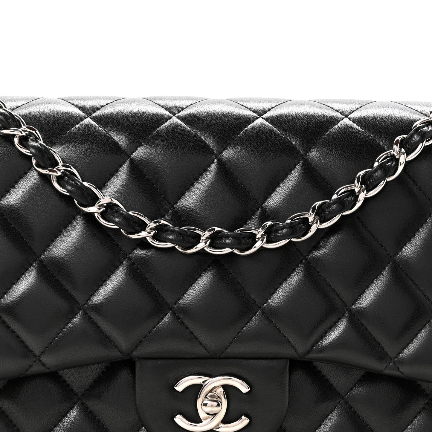 Lambskin Quilted Jumbo Double Flap Black
