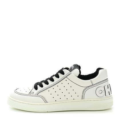 Chanel Calfskin Womens Logo Sneakers 36.5 Black White 1 of 9