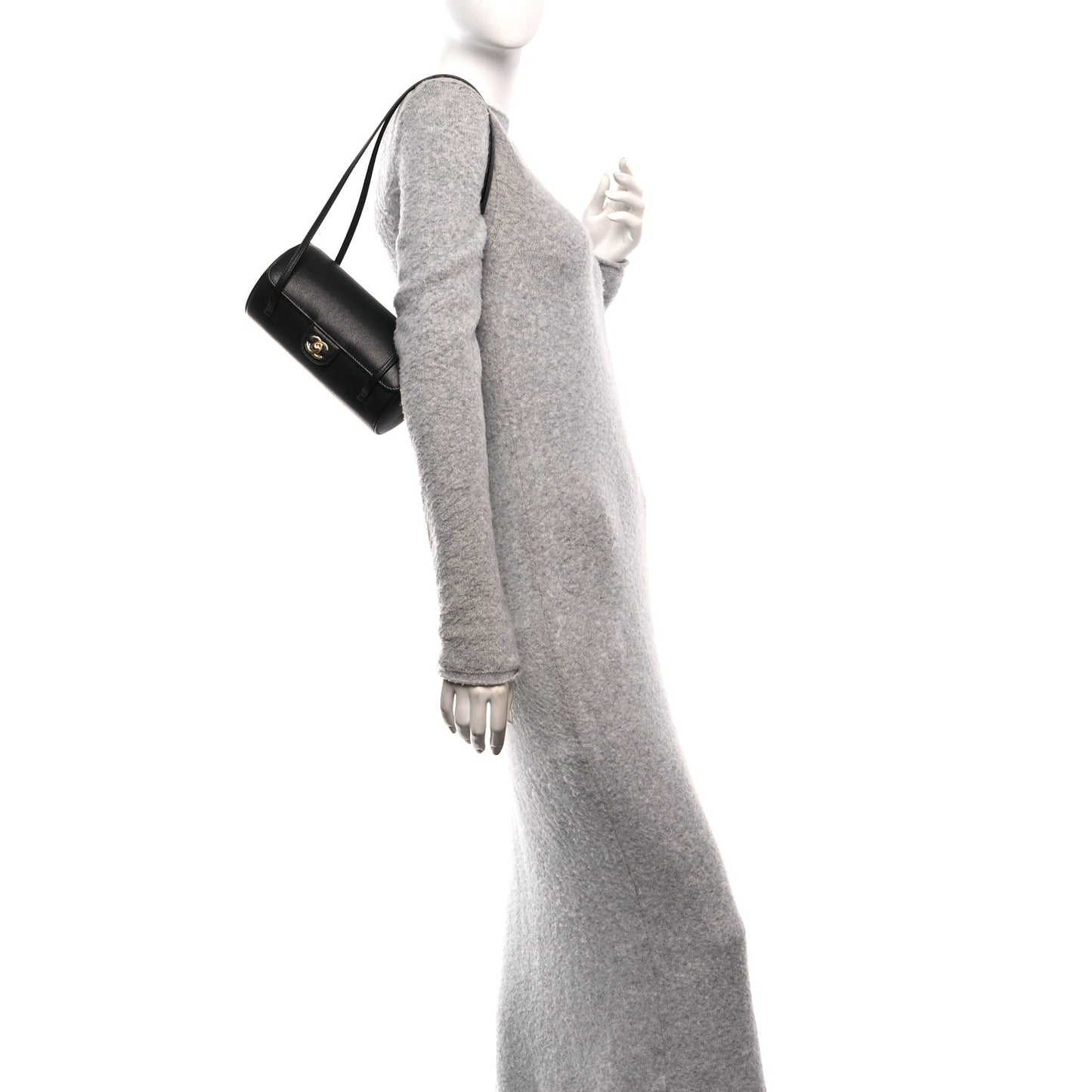 Shiny Caviar Preppy Coco Small Bowling Bag Black