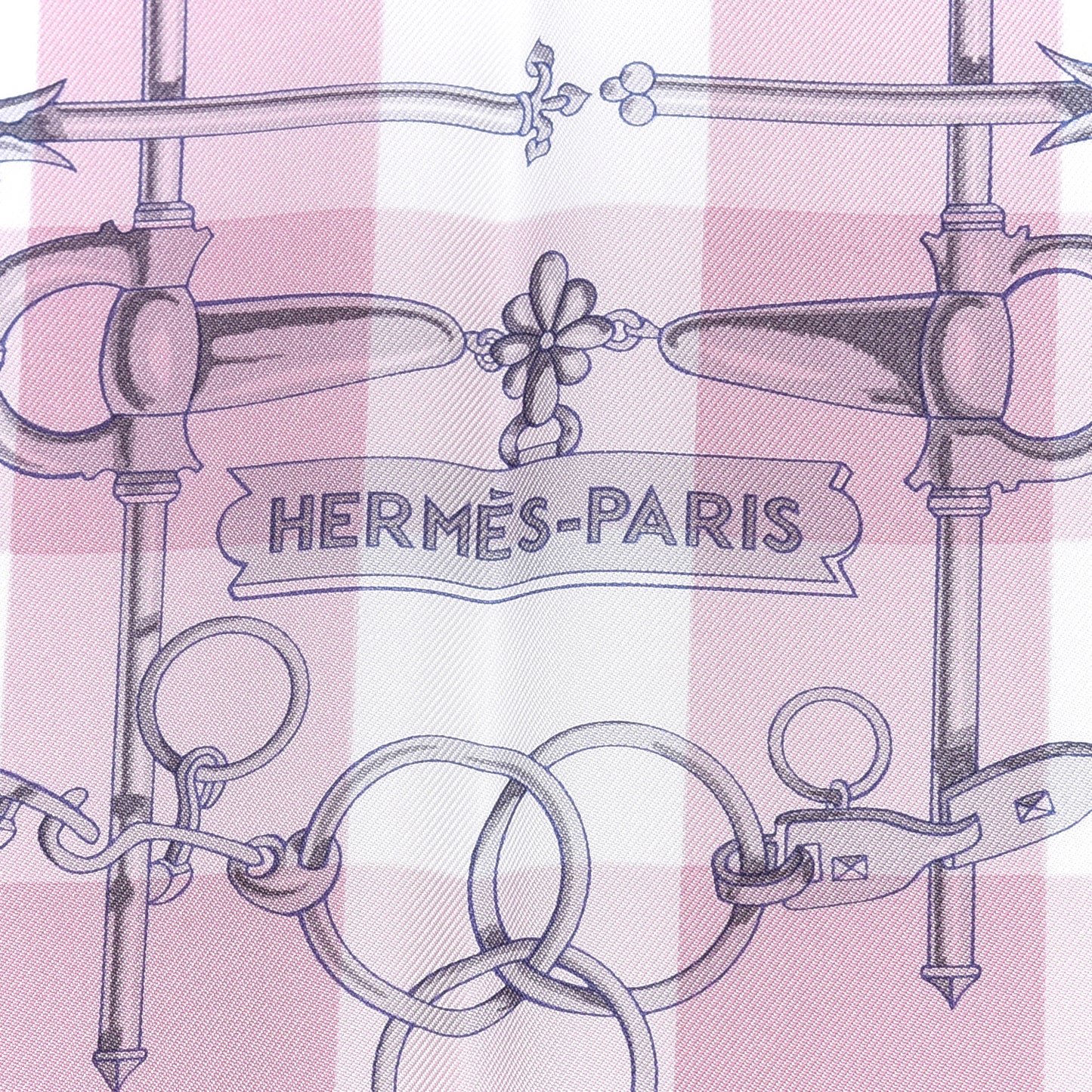 Silk Mors et Gourmettes Vichy Scarf 90 Parme Mauve White