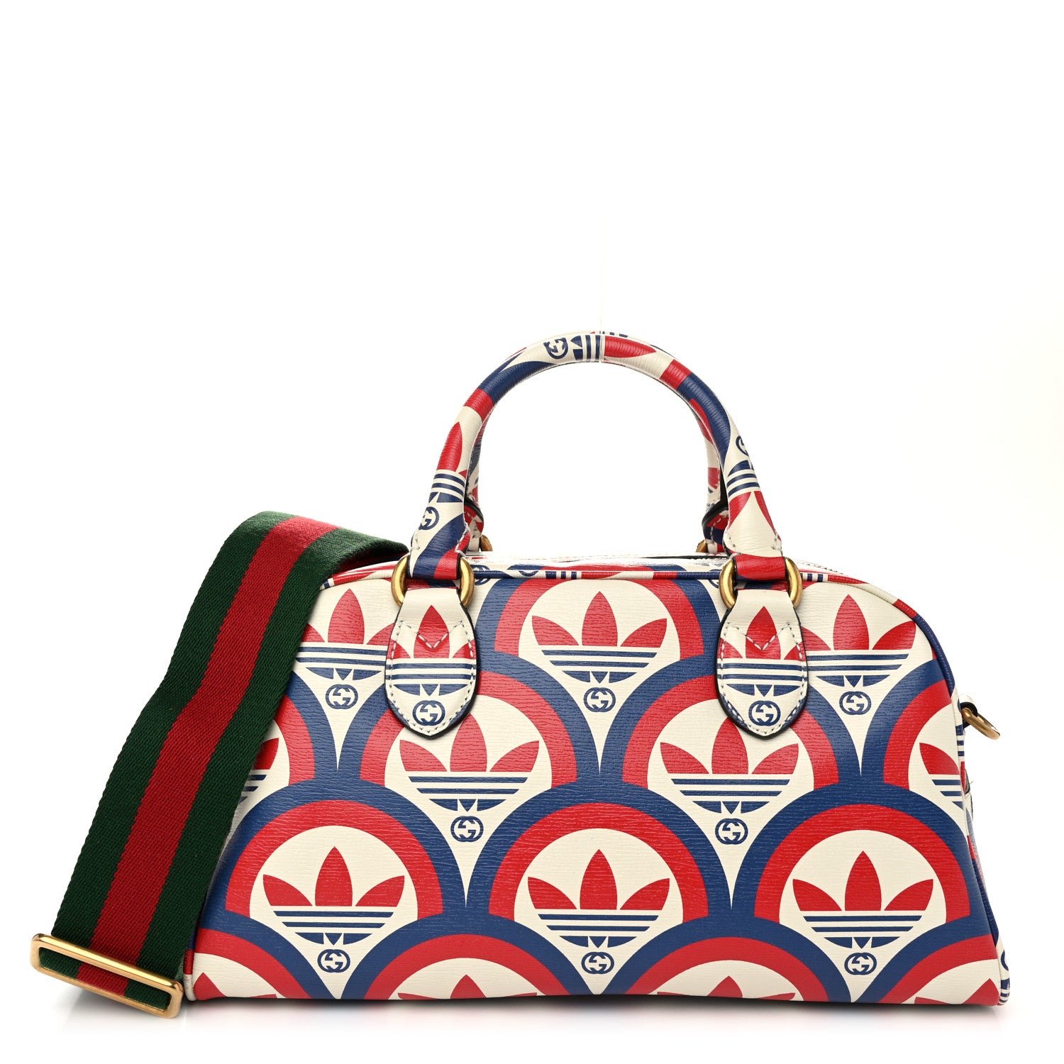 Gucci X ADIDAS Shangai Calfskin Web Trefoil Interlocking G Mini Duffle Bag Red White Blue 1 of 11