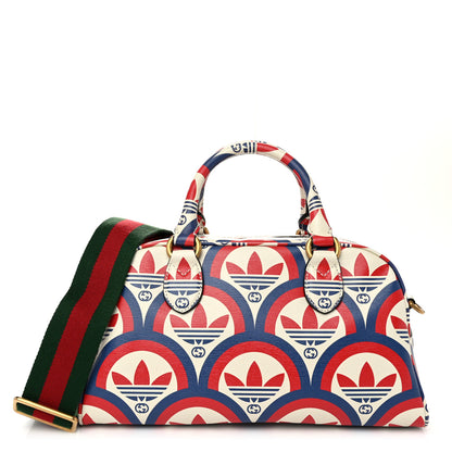 Gucci X ADIDAS Shangai Calfskin Web Trefoil Interlocking G Mini Duffle Bag Red White Blue 1 of 11