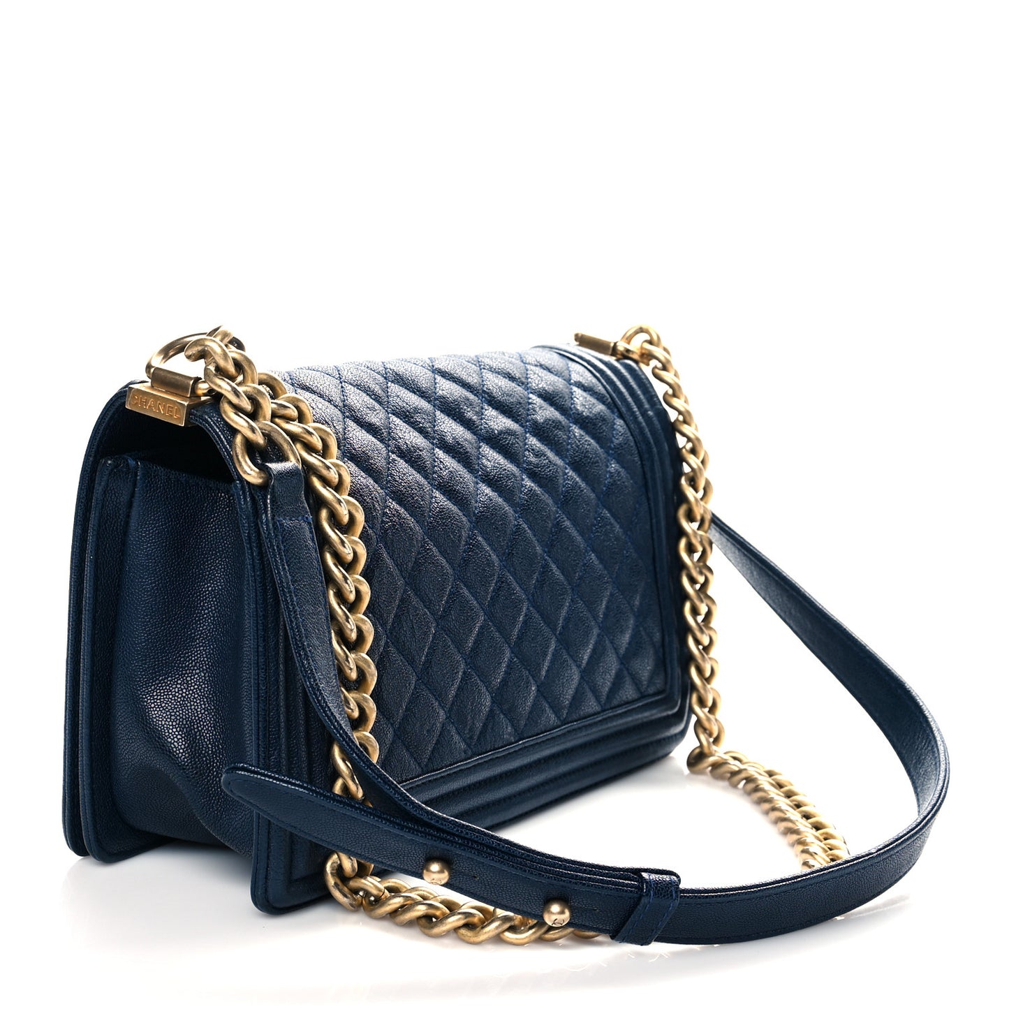 Caviar Quilted Medium Boy Flap Navy