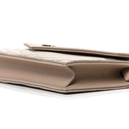 Saint Laurent Grain De Poudre Matelasse Chevron Monogram Envelope Chain Wallet Taupe 9 of 10