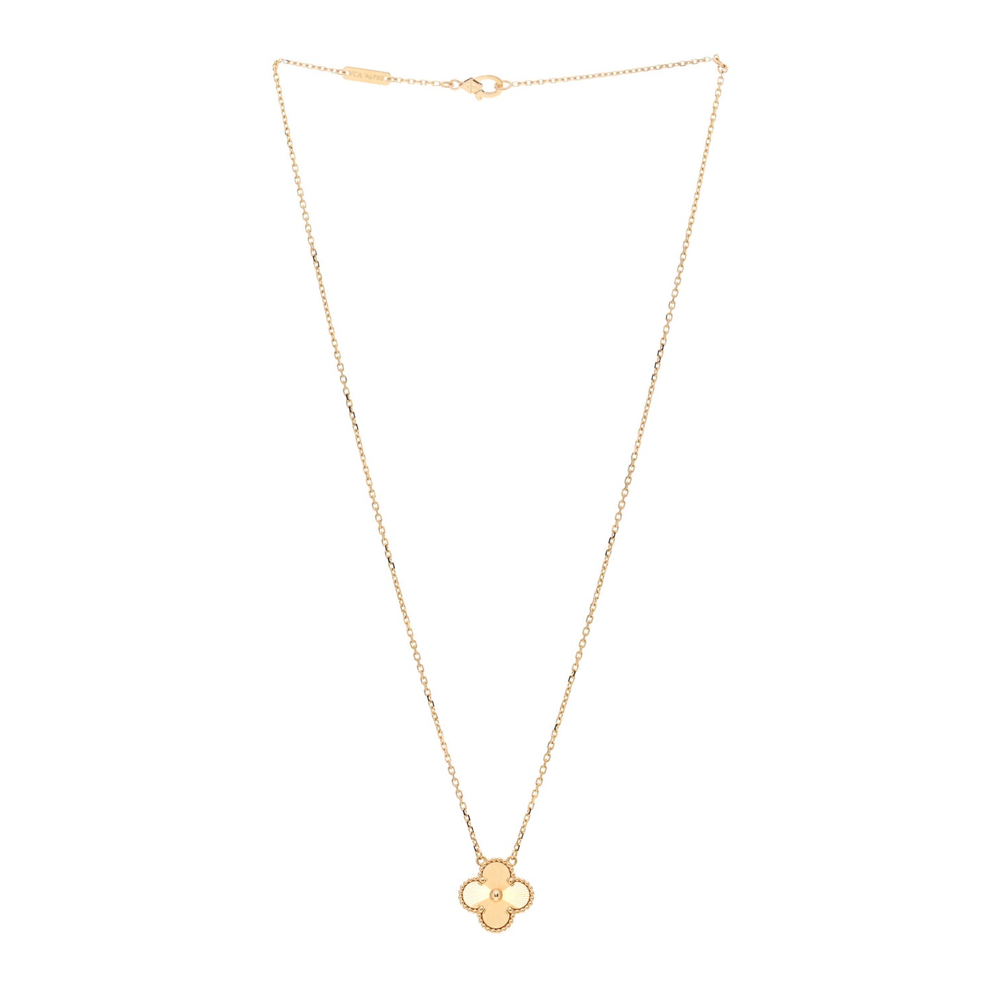 18K Yellow Gold Guilloche Vintage Alhambra Pendant Necklace