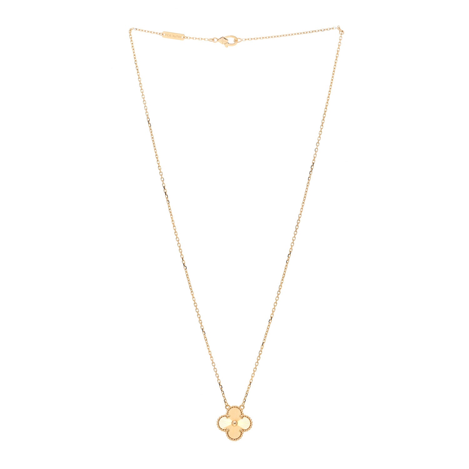 Van Cleef & Arpels 18K Yellow Gold Guilloche Vintage Alhambra Pendant Necklace 3 of 6