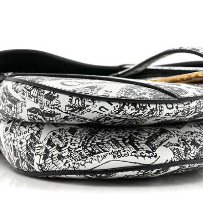 Christian Dior Calfskin Plan De Paris Printed Saddle Bag With Strap White Black 8 of 9