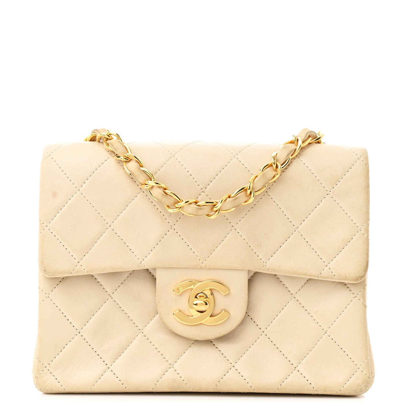 Lambskin Quilted Mini Square Flap Beige