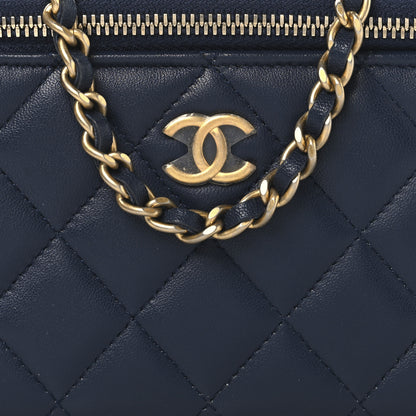 Chanel Lambskin Quilted Metal Small Top Handle Vanity Case With Chain Blue 9 of 12