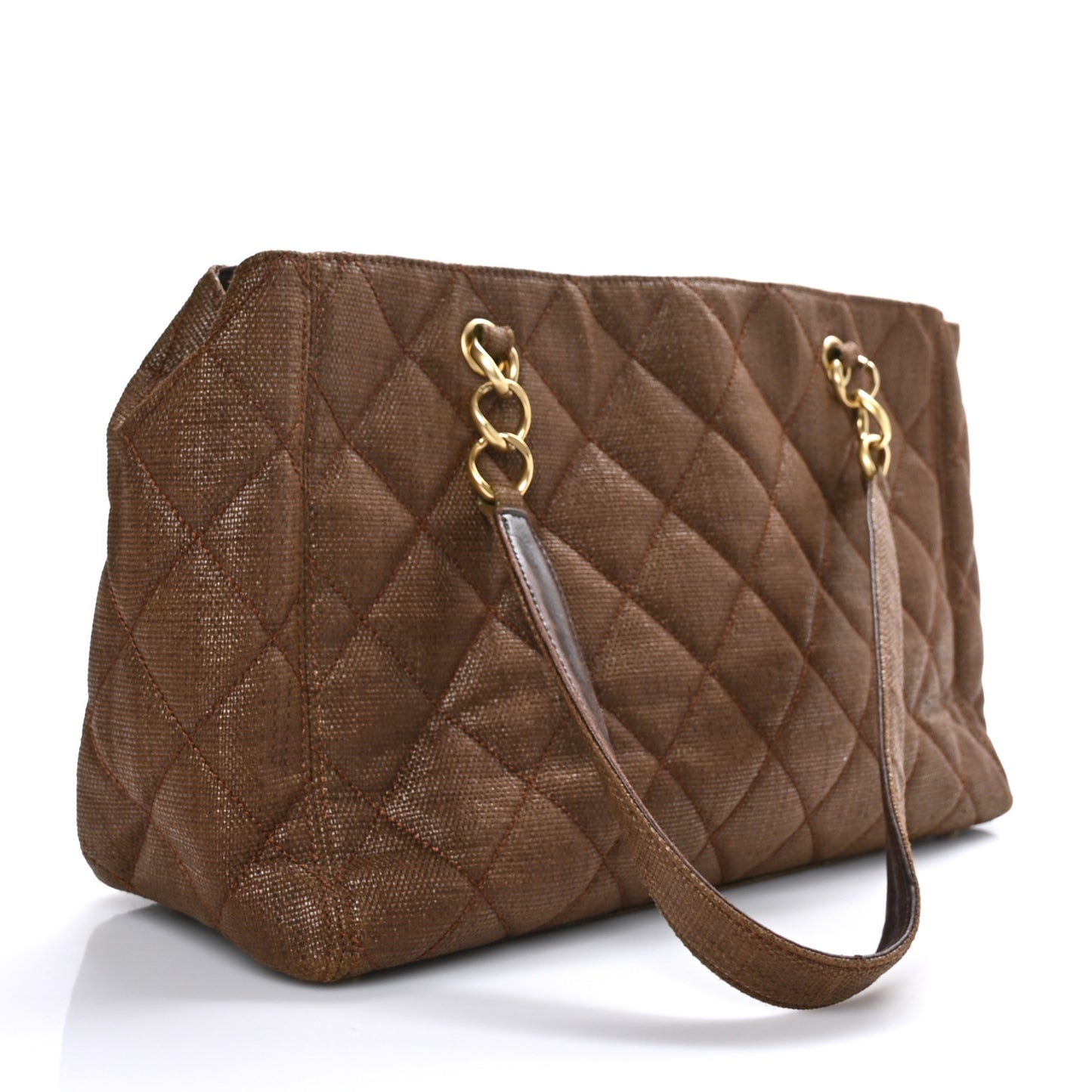 Woven Straw Quilted Shopping Tote Brown