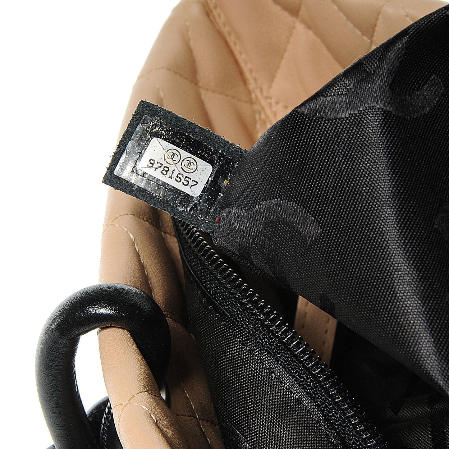 Calfskin Quilted Large Cambon Tote Beige Black