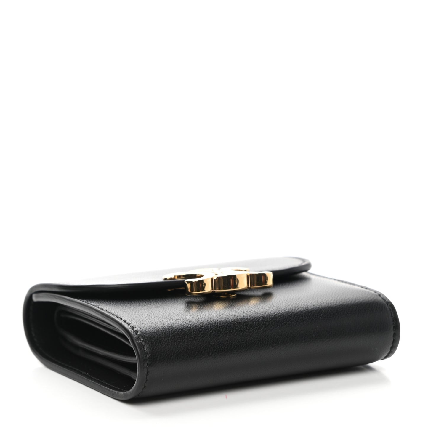Shiny Smooth Lambskin Small Triomphe Wallet Black