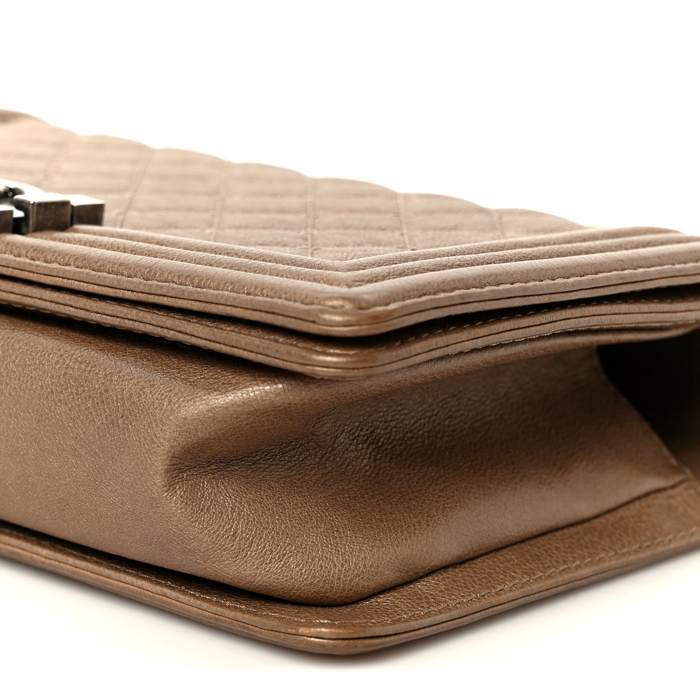 Metallic Calfskin Quilted Medium Boy Flap Taupe