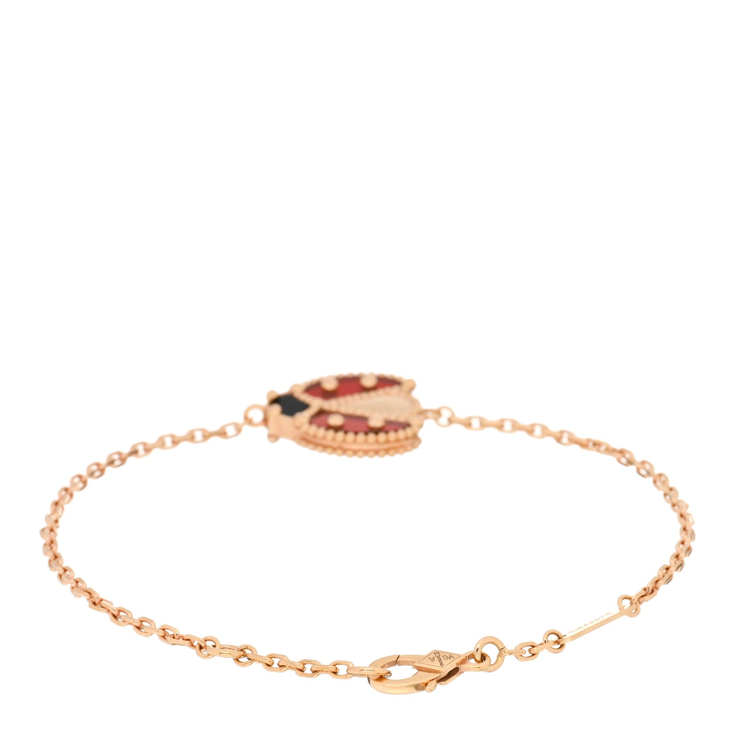Van Cleef & Arpels 18K Rose Gold Carnelian Onyx Lucky Spring Open Wing Lady Bug Bracelet 2 of 3