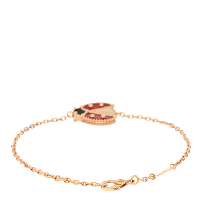 Van Cleef & Arpels 18K Rose Gold Carnelian Onyx Lucky Spring Open Wing Lady Bug Bracelet 2 of 3