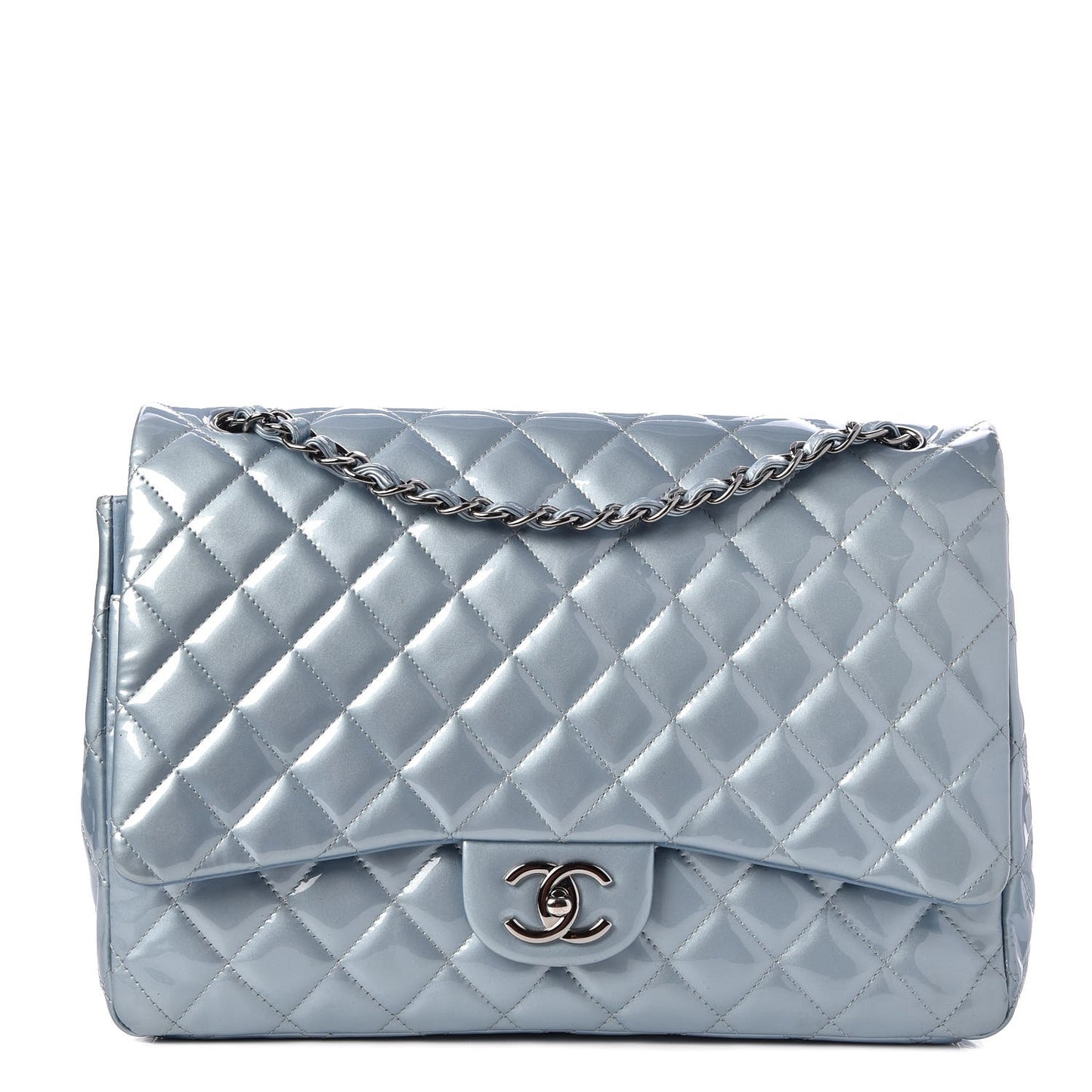Patent Quilted Maxi Double Flap Light Blue