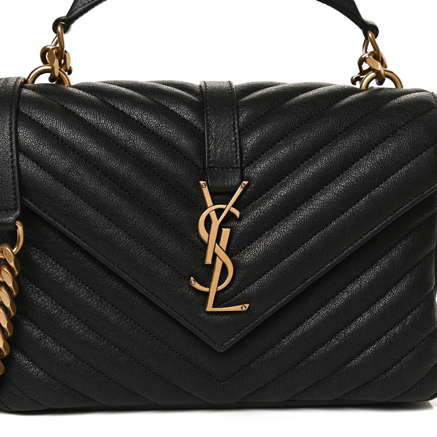 Saint Laurent Sheepskin Matelasse Chevron Monogram Medium College Bag Black 8 of 10