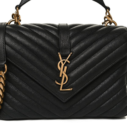 Saint Laurent Sheepskin Matelasse Chevron Monogram Medium College Bag Black 8 of 10