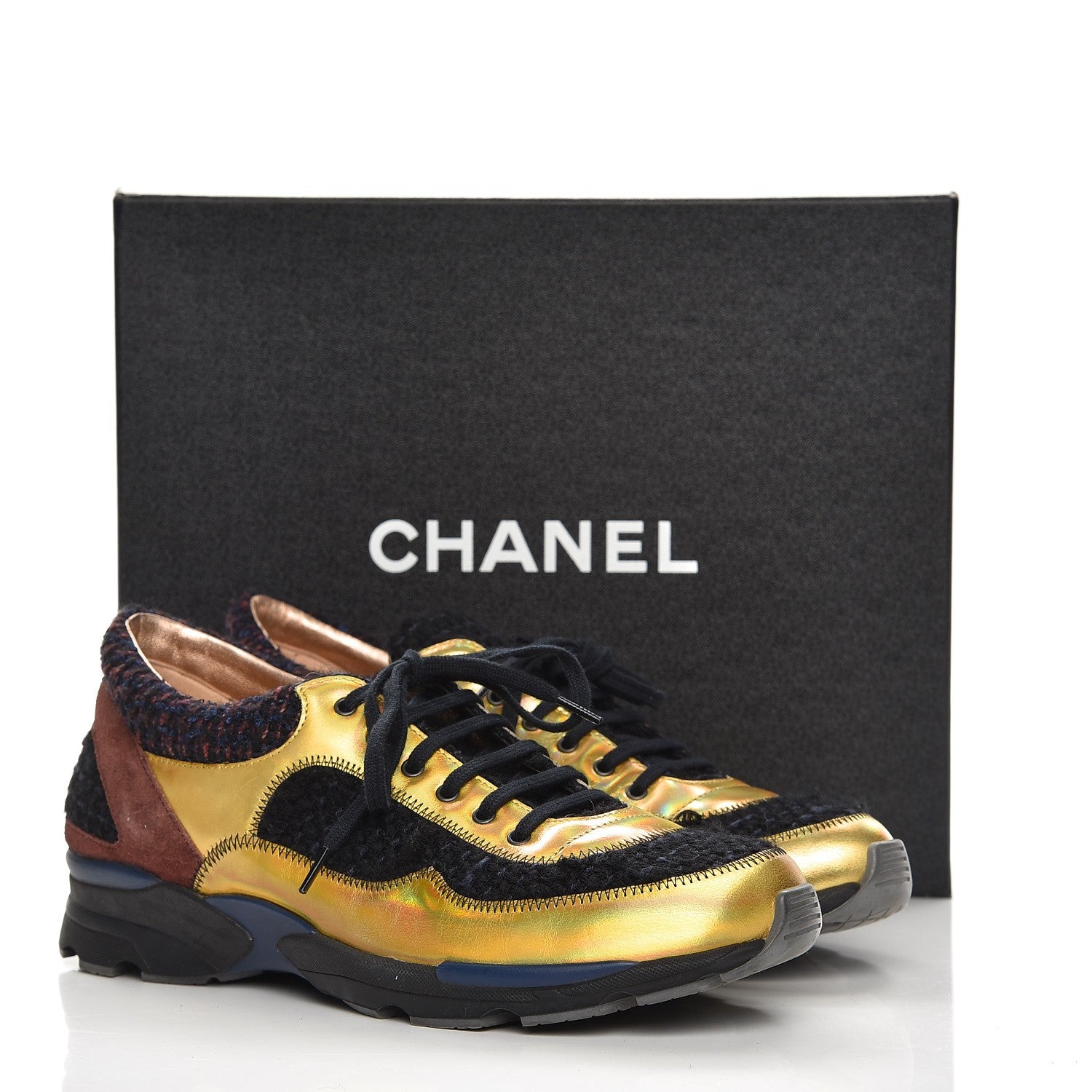 Chanel Tweed Suede Calfskin Runway Sneakers 40 Black Multicolor 11 of 11
