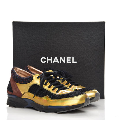 Chanel Tweed Suede Calfskin Runway Sneakers 40 Black Multicolor 11 of 11