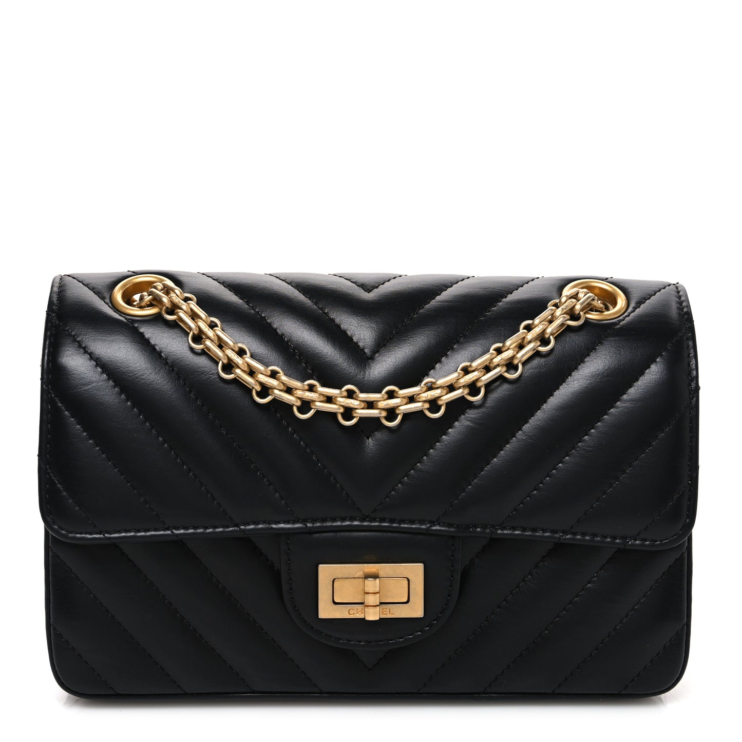 Aged Calfskin Chevron Quilted 2.55 Reissue Mini Flap Black
