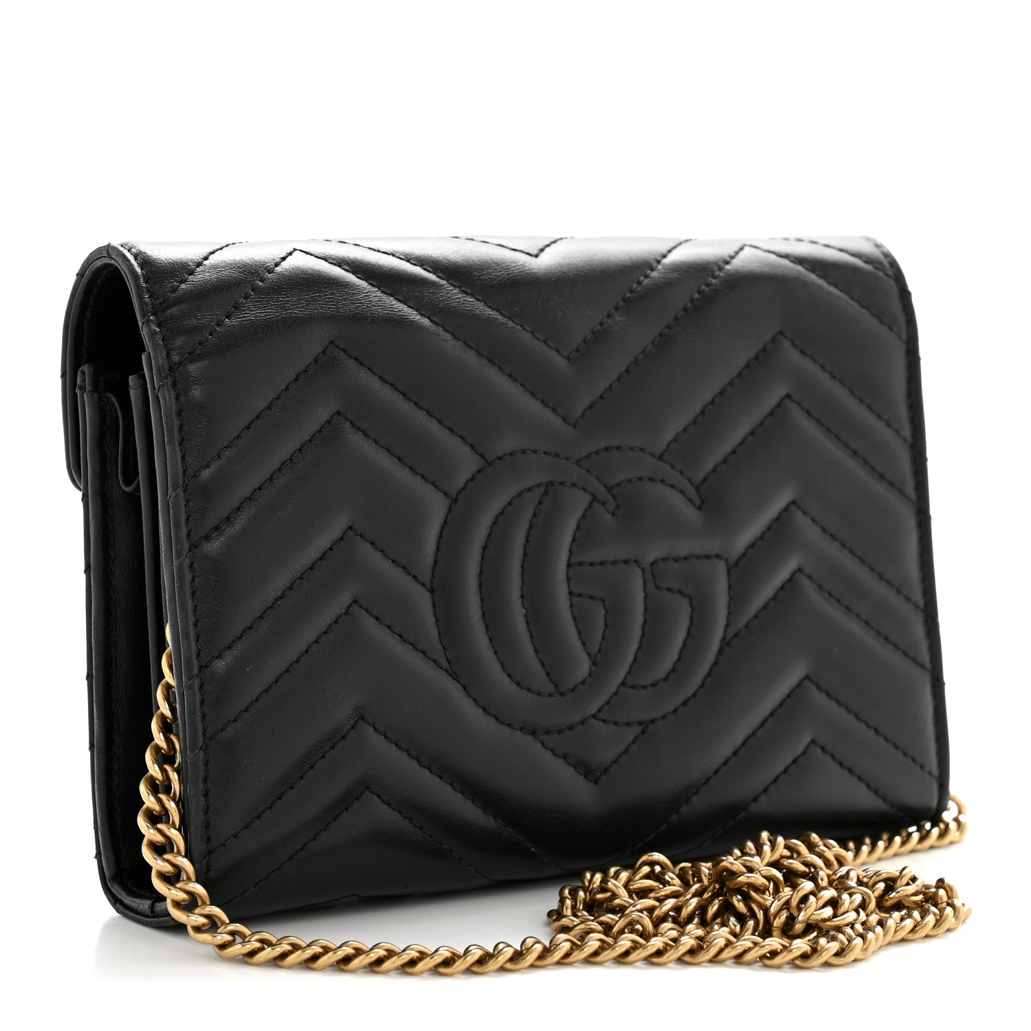Gucci Calfskin Matelasse GG Marmont Chain Wallet Black 3 of 15
