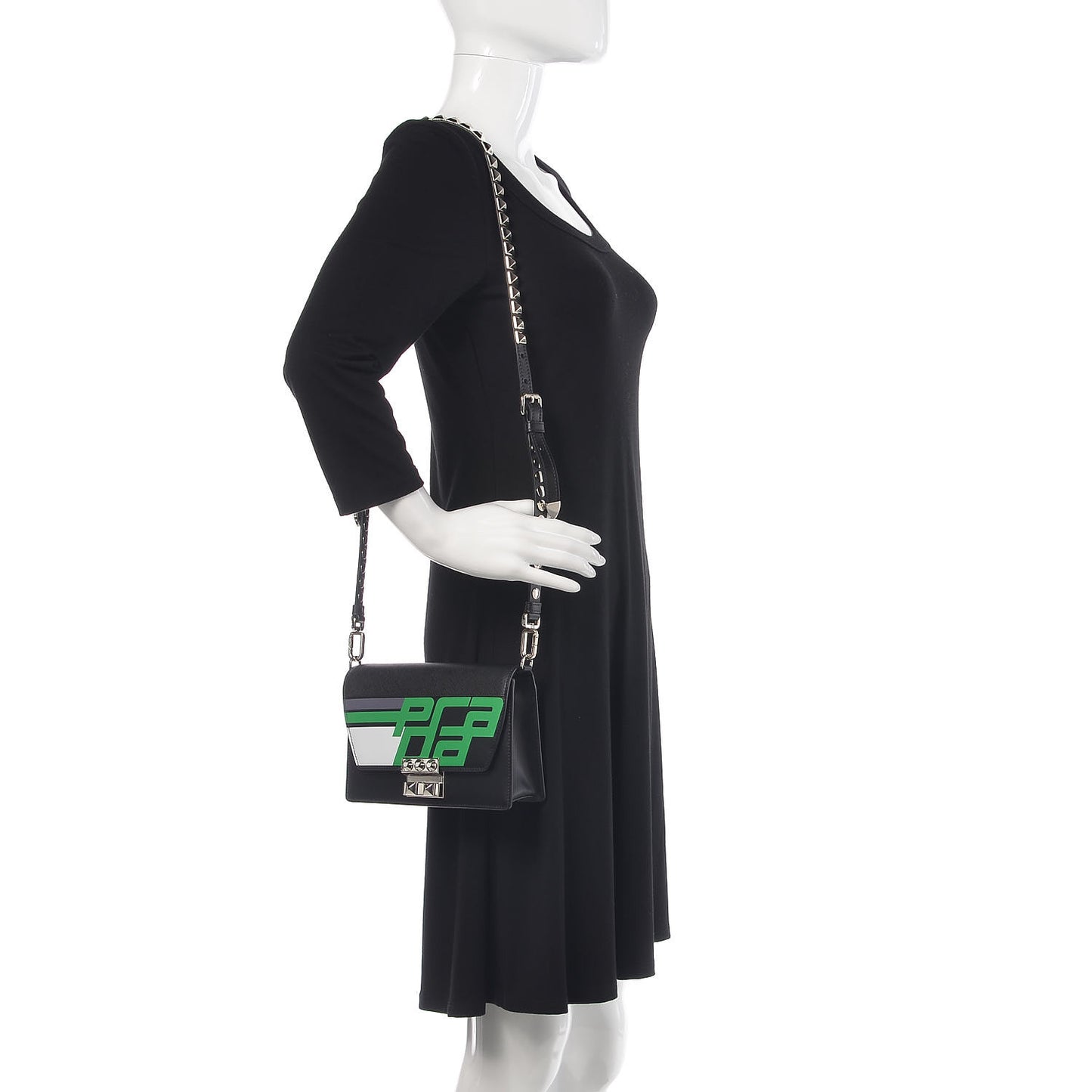 City Calfskin Saffiano Racing Logo Elektra Shoulder Bag Black Verde