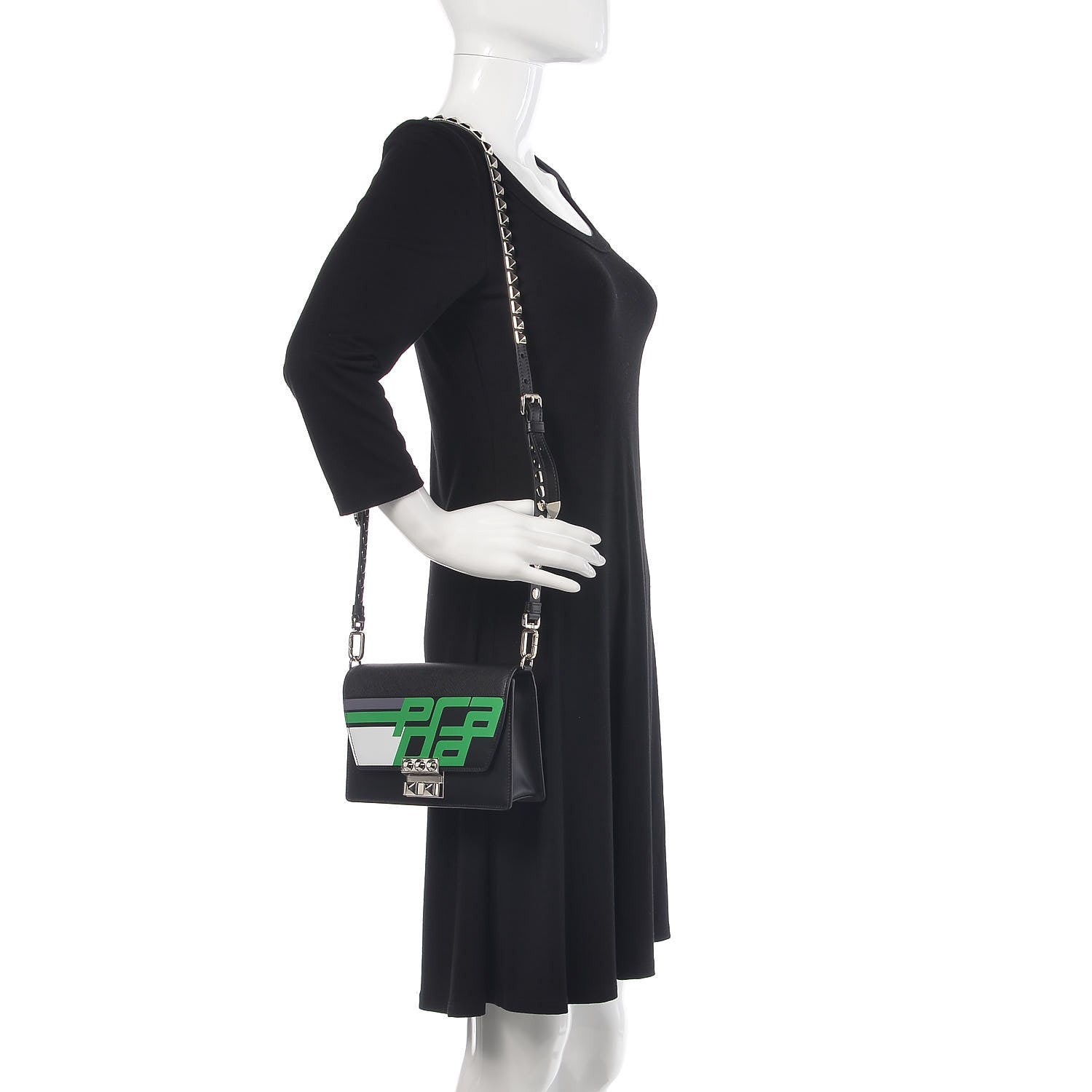 Prada City Calfskin Saffiano Racing Logo Elektra Shoulder Bag Black Verde 2 of 10