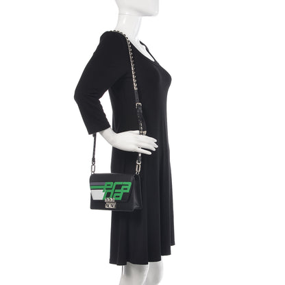 Prada City Calfskin Saffiano Racing Logo Elektra Shoulder Bag Black Verde 2 of 10