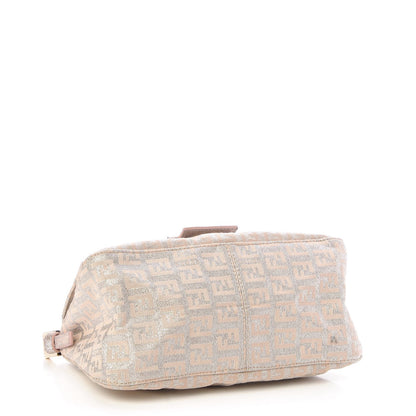 Fendi Metallic Jacquard Zucchino Suede Mini Mama Baguette Cipria Argento Grigio 4 of 8