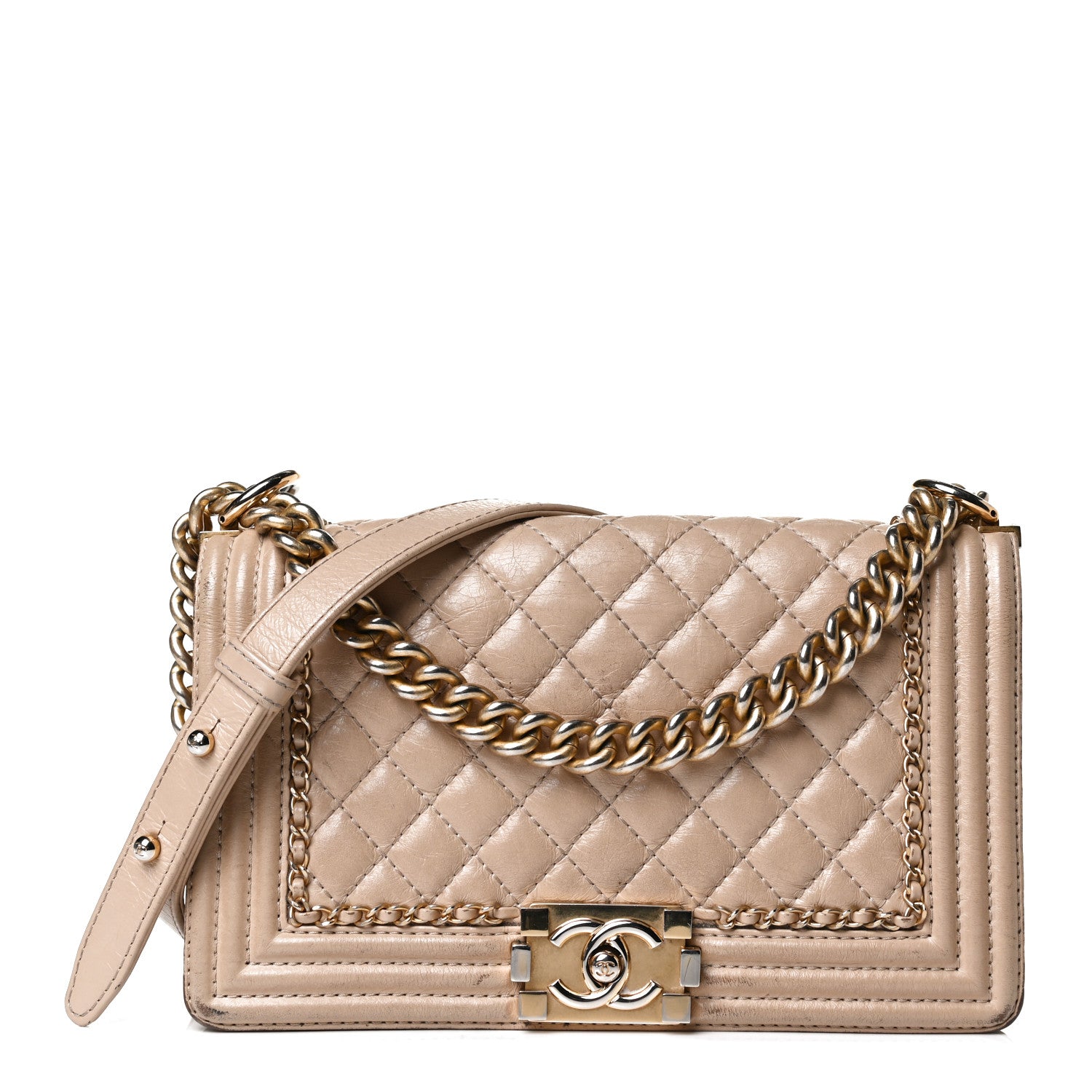 Chanel Aged Calfskin Quilted Medium Jacket Boy Flap Light Beige 1 of 12