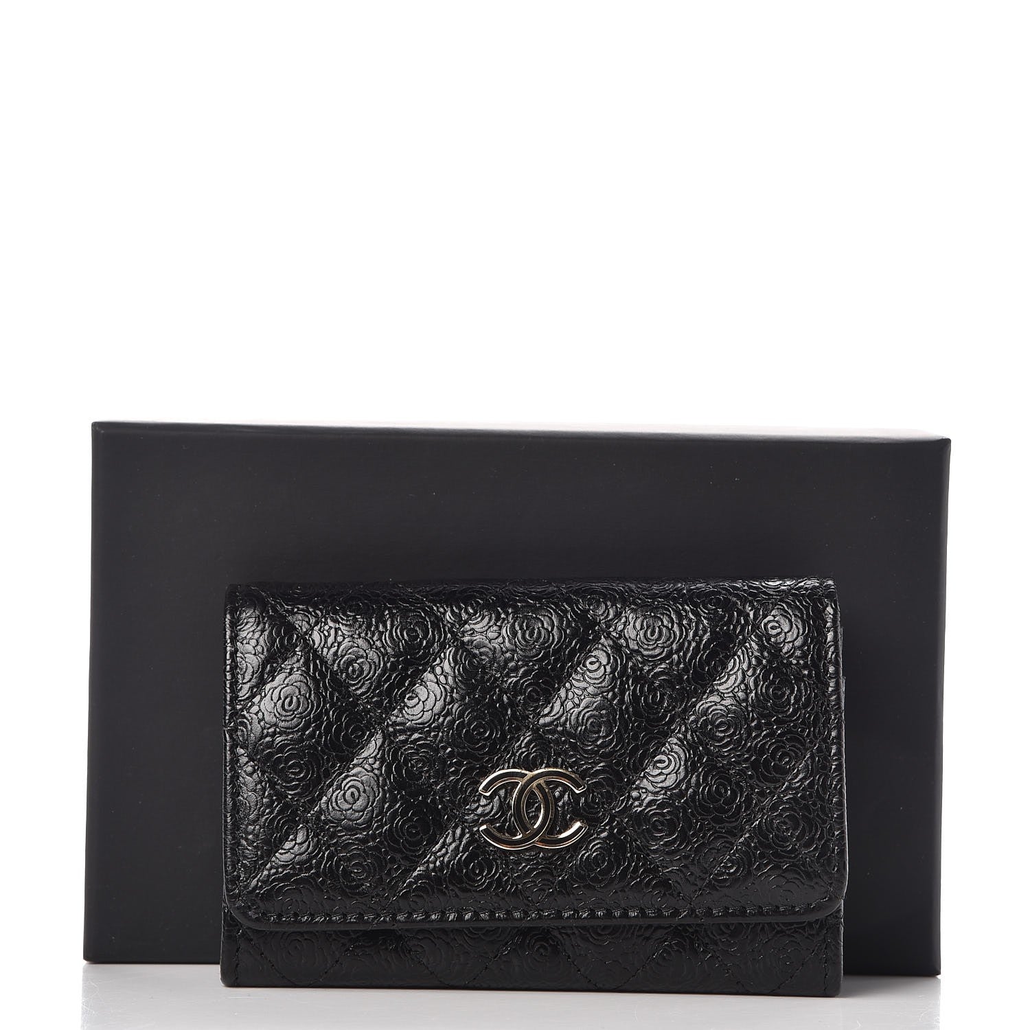Chanel Calfskin Camellia Embossed Quilted Card Holder Black 9 of 9