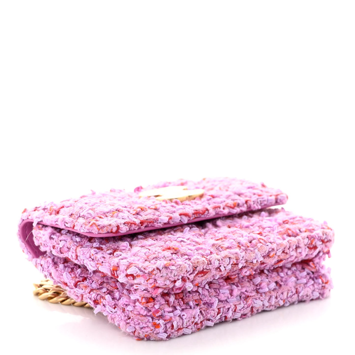 Tweed Enamel Quilted Pending CC Flap Belt Bag Pink Purple
