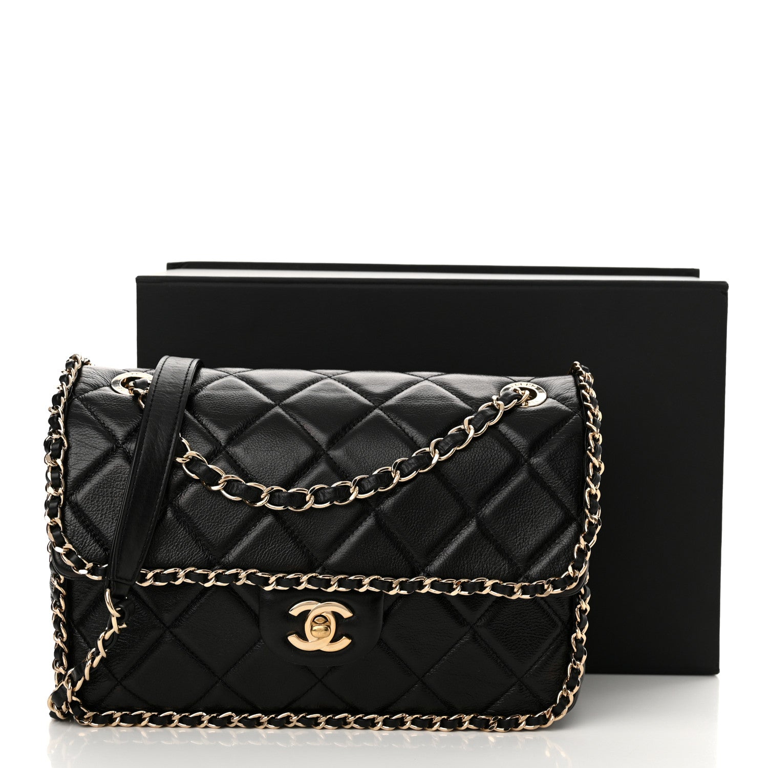 Chanel Crumpled Calfskin Medium Chain All Over Flap Black 11 of 11