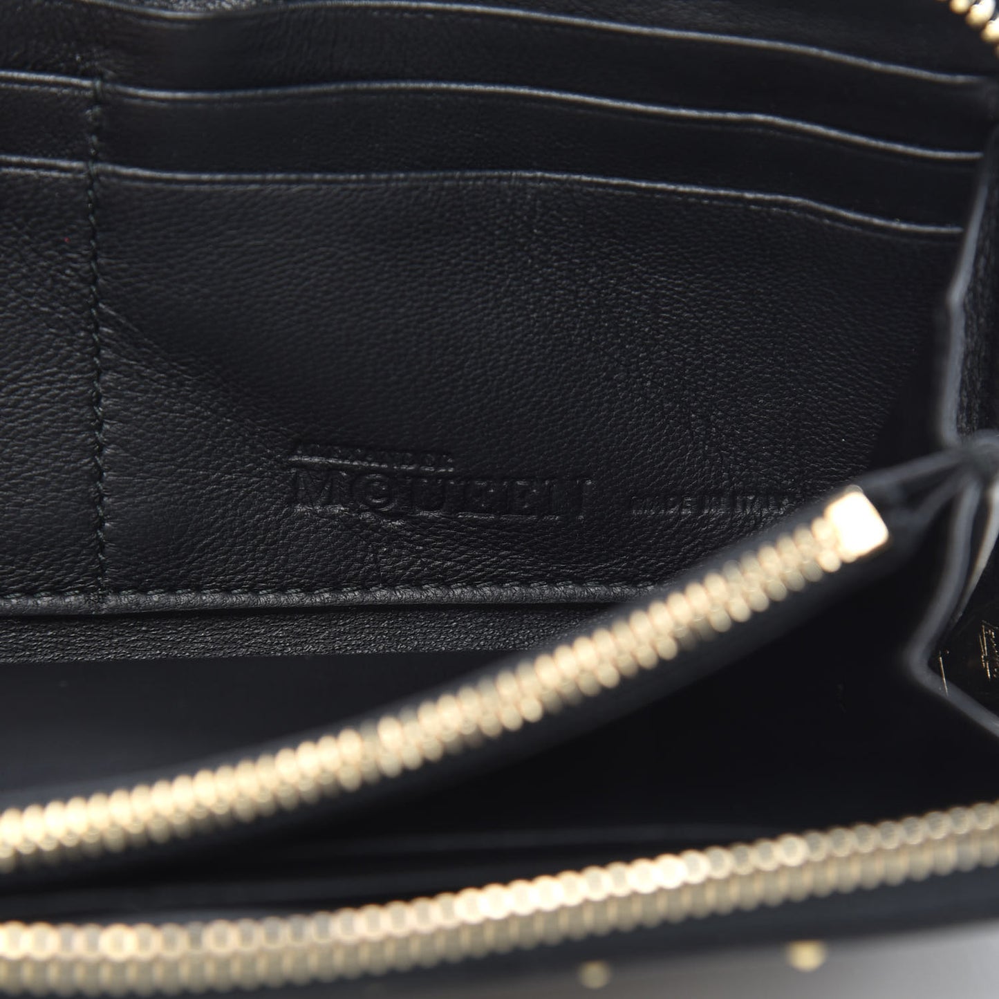 Nappa Studded Skull Zip Around Wallet Black