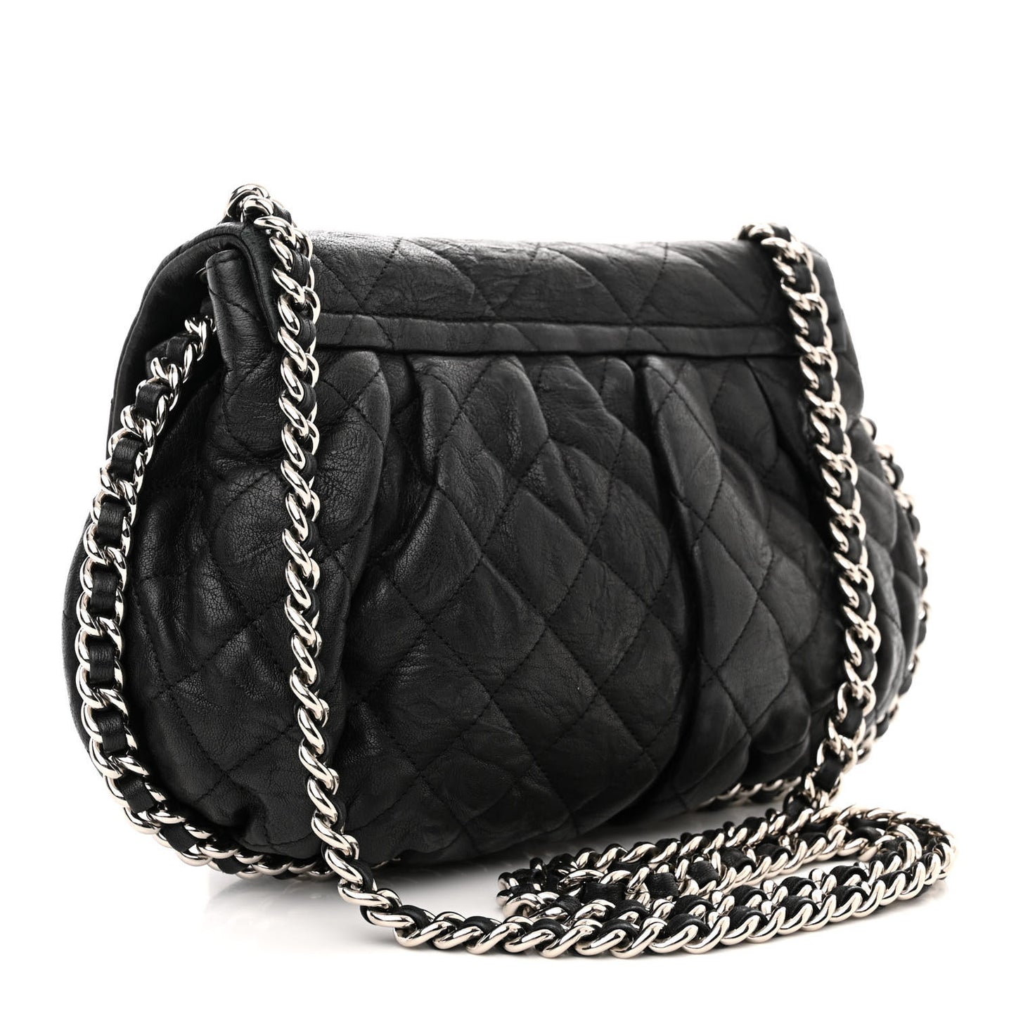 Washed Lambskin Quilted Medium Chain Around Messenger Black