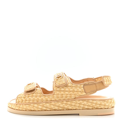 Chanel Braided Fabric Velcro Dad Sandals 37 Beige 1 of 9