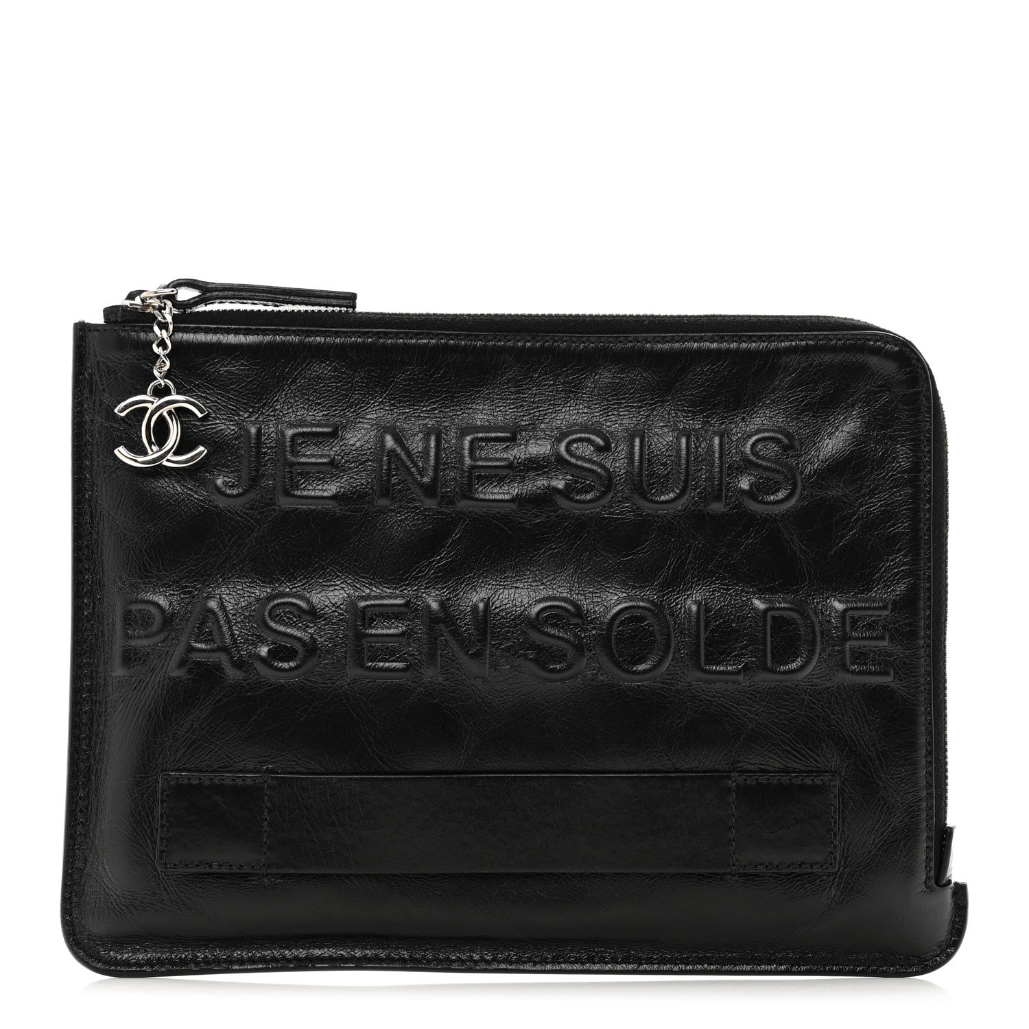 Chanel Calfskin Medium Je Ne Suis Pas En Solde Pouch Clutch Black 1 of 8