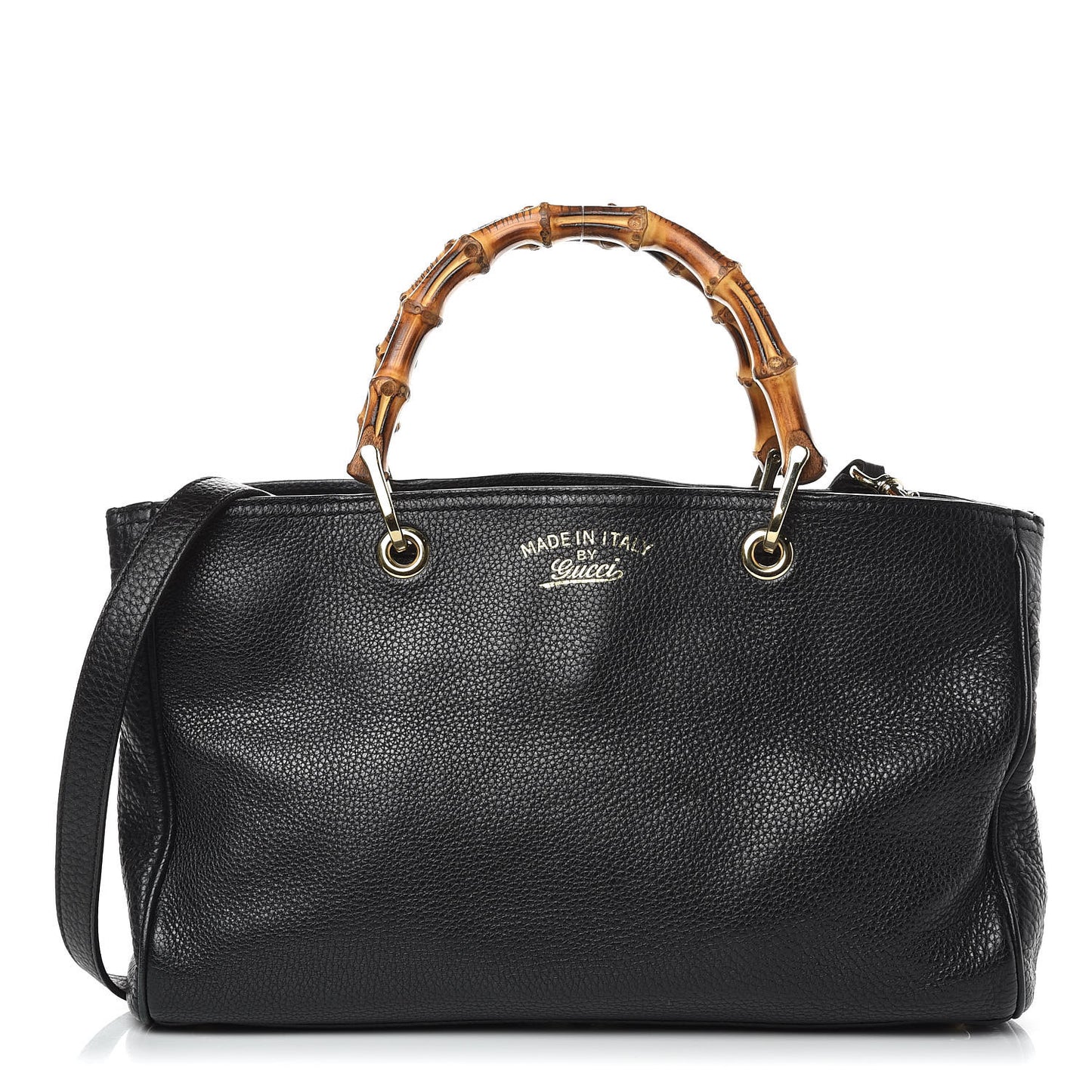 Pebbled Calfskin Medium Bamboo Shopper Tote Black