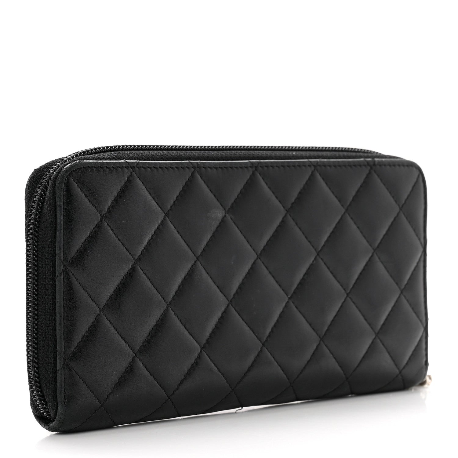 Chanel Calfskin Quilted Cambon Large Gusset Zip Around Wallet Black 3 of 8